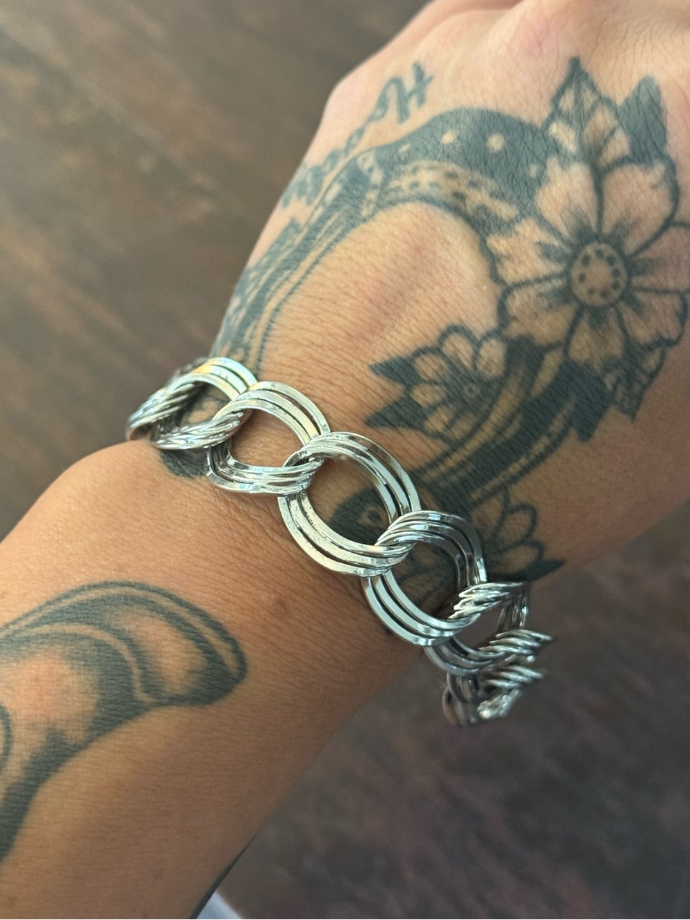 Harry S Bick Signed Sterling Silver Modernist Chain Bracelet Vintage Estate 8”